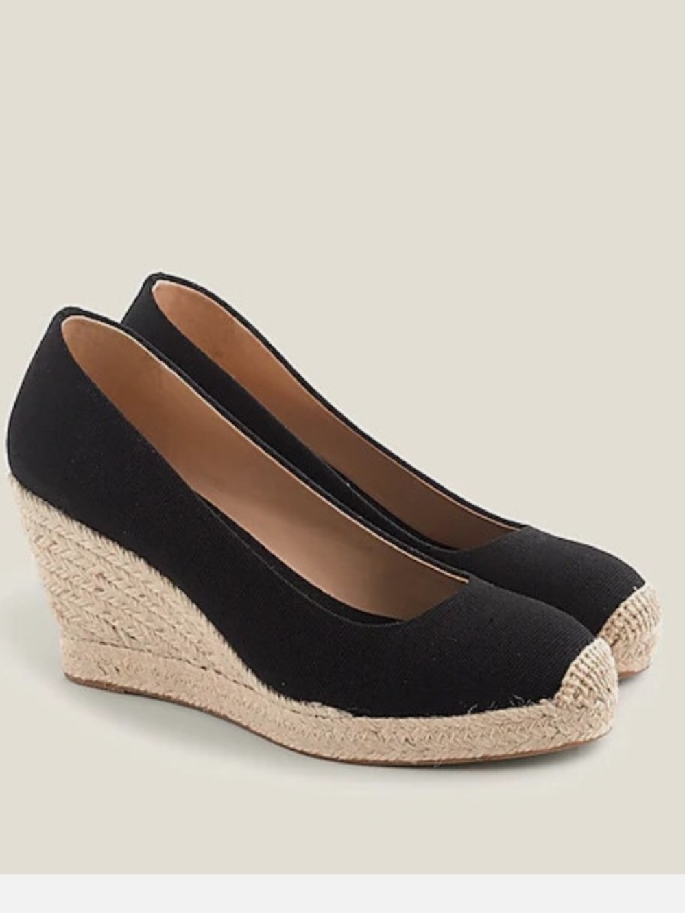 J. Crew Seville Canvas Espadrille 9.5 Black Wedges Resort Slip On